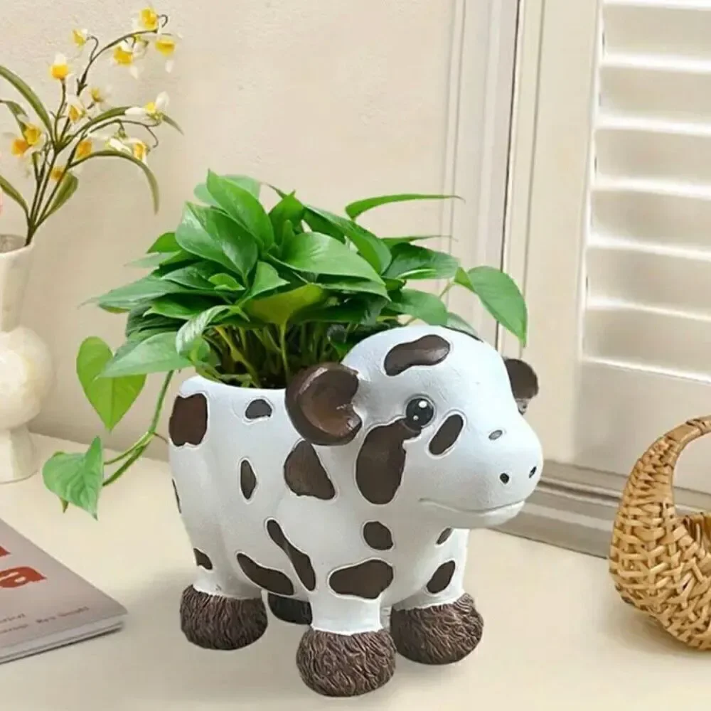 Rustic Western Resin Cow Succulent Planter Indoor Outdoor Decorative Flower Pot